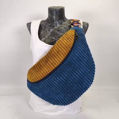 Χειροποίητη τσάντα bumbag – Blue & Mustard Charm