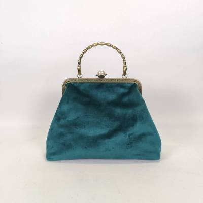Χειροποίητο βελούδινο clutch Teal Pearl Vintage