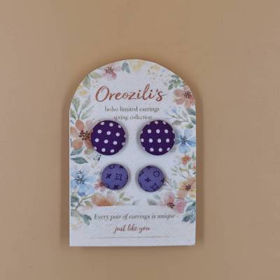 Xειροποίητο Σετ Σκουλαρικιών – Purple Dots & Stars Boho