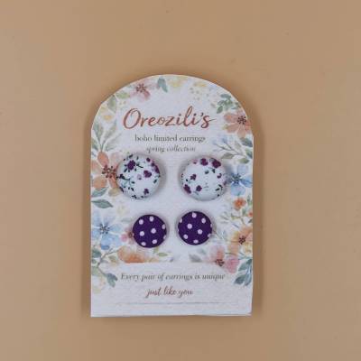 Xειροποίητο Σετ Σκουλαρικιών – Purple Floral & Polka