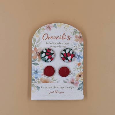 Xειροποίητο Σετ Σκουλαρικιών – Red Floral & Classic Red