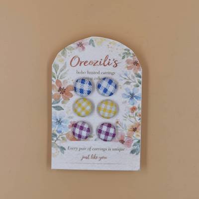 Σετ 3 Ζευγάρια Χειροποίητα Σκουλαρίκια 16mm – Colorful Gingham Mix