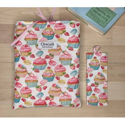 χειροποίητη θήκη βιβλίου Oreozili με σελιδοδείκτη μοτίβο cupcakes