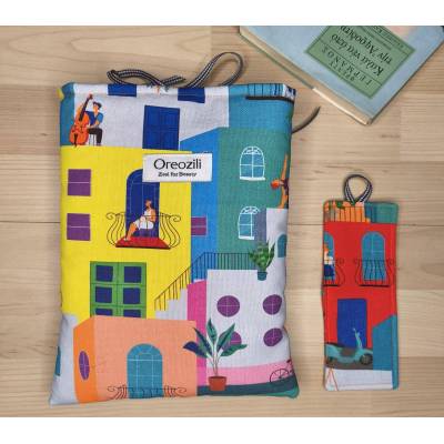 χειροποίητη θήκη βιβλίου Oreozili με σελιδοδείκτη πολύχρωμο μεσογειακό σχέδιο