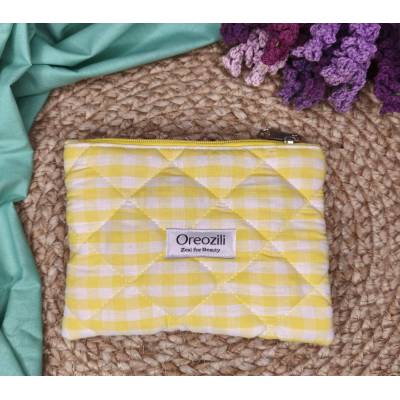 Χειροποίητο νεσεσέρ καλλυντικών Yellow Vichy καπιτονέ – Oreozili