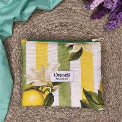 Χειροποίητο νεσεσέρ τσάντας Lemon Grove με λεμόνια και ριγέ μοτίβο Oreozili