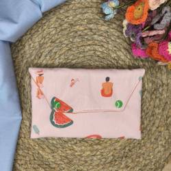 Χειροποίητο mini pouch Oreozili με καλοκαιρινό σχέδιο καρπούζι, παγωτό και beach vibes