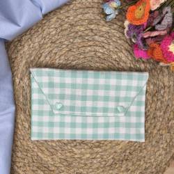 Χειροποίητο mini pouch Oreozili με καρό σχέδιο σε απόχρωση μέντας