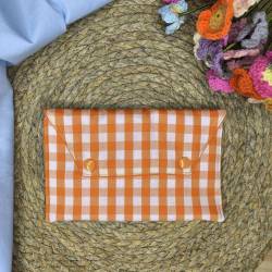 Χειροποίητο mini pouch Oreozili με πορτοκαλί καρό σχέδιο