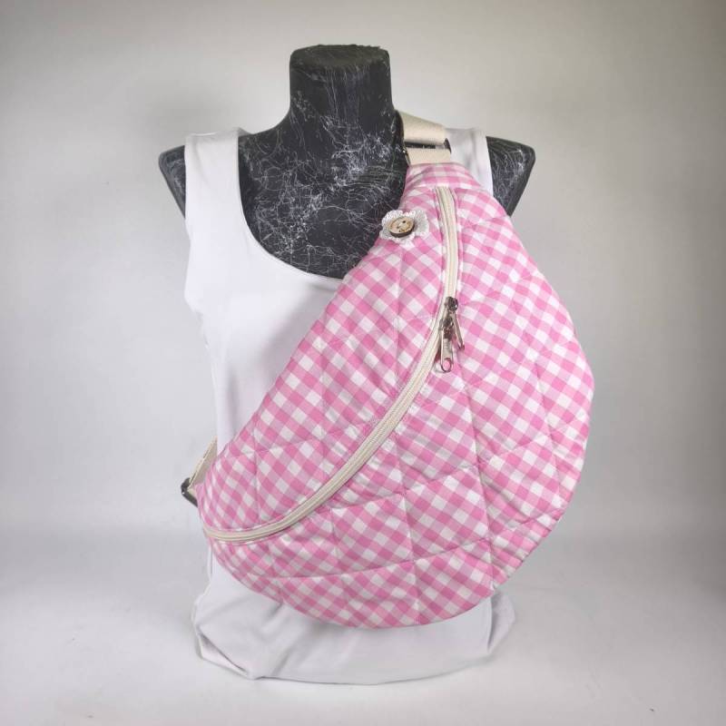Χειροποίητη ροζ vichy quilted bumbag με ρυθμιζόμενο ιμάντα από την Oreozili 🎀