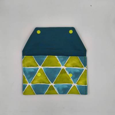 Mini pouch χειροποίητο – Lime & Blue Geometry